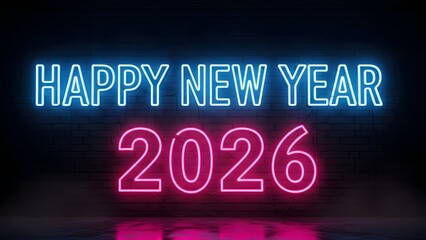 Brighten up your 2026 with this vibrant Happy New Year neon sign, perfect for party invites, social media posts, and festive advertising campaigns