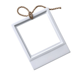 Instant photo frame with brown rope bow isolated on transparent background for decoration and design projects