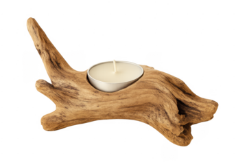 Driftwood candle holder with tealight creating a hygge ambiance