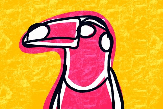 Pink bird in colorful abstract illustration
