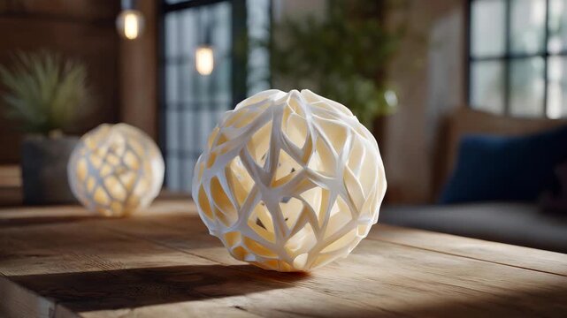 Creative maker space with 3D printers shaping organic, nature-inspired forms &mdash; concept of bio-design innovation, sustainable prototyping, and the future of circular manufacturing. cinematic color