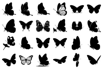 Collection of Black Butterfly Silhouettes in Various Poses
