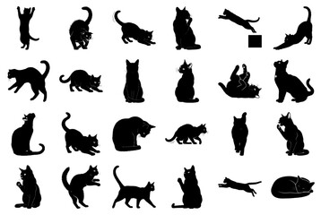 Collection of Black Cat Silhouettes in Various Poses and Movements