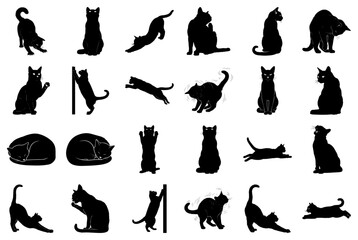 Collection of Black Cat Silhouettes in Various Poses