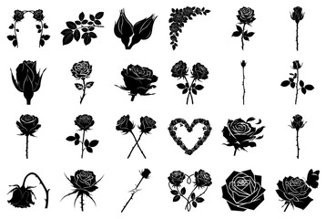 Collection of Black Rose Silhouettes and Floral Designs Keywords: rose, silhouette, flower
