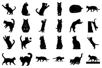 Diverse Black Cat Silhouettes in Active and Resting Poses