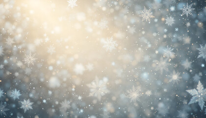Falling translucent snowflakes against a bright warm light source creating a magical winter holiday background texture