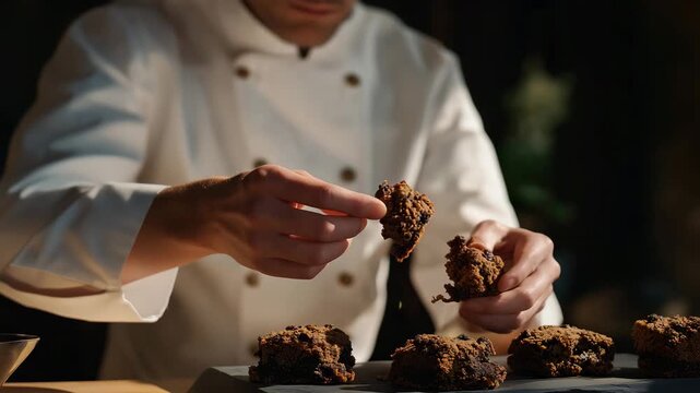 Over-the-shoulder view of holographic recipe projections guiding chefs as they taste and adjust &mdash; representing global culinary collaboration, immersive cooking technology, and artistic
