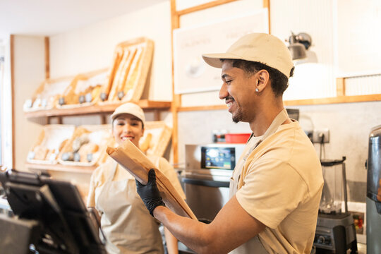 Bakery staff working together in a cafe
