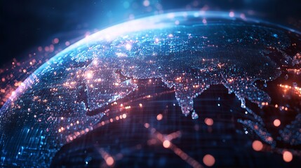 Stunning digital earth visualization showing global connectivity and technology advancement for modern business solutions and worldwide communications