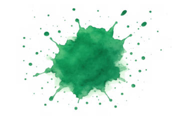 Green watercolor splash. Creative abstract paint stain creating a dynamic artistic background effect on transparent