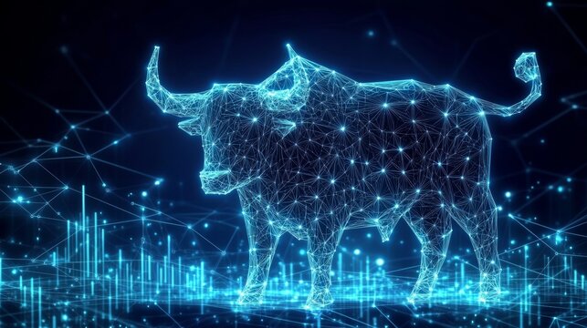 Bull Market Illustration Featuring Cryptocurrency Charts and Investment Candlestick Graphics Design