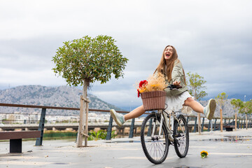 Joyful ride through the park on a bicycle