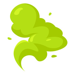 Green stink cloud and toxic fume in flat style. Vector icon of disgusting odor, poison mist and comic vapor effect isolated on a white background for design projects