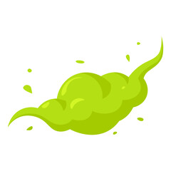 Green stink cloud and toxic fume. Vector icon of disgusting odor, poison mist and comic vapor effect isolated on a white background for designs in flat style