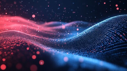 Stunning abstract network with red and blue glowing particles for modern technology, science, or futuristic designs, conveying innovation and energy