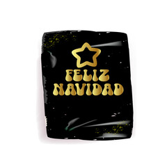 Feliz Navidad Merry Christmas in Spanish quote golden sticker vector design, creative holiday typography, modern festive graphic art for cards, invitations, social media banners, and decorations.