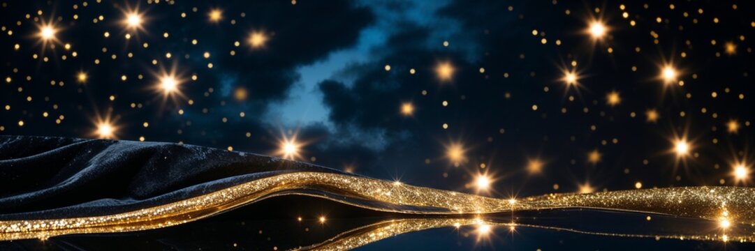 Celestial Dreamscape: Golden Glitter and Starry Night Sky