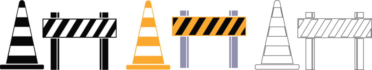A collection of construction signs traffic cones and road barriers vector
