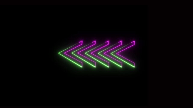 Glowing Neon bam Direction Arrow Icon on Black Background &ndash; Social Media Navigation 4K Animation