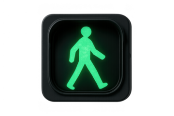Pedestrian green light glowing, signaling walk for safety at crosswalk, traffic control indicator on transparent background