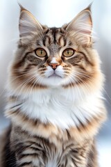 Fototapeta premium Elegant Maine Coon Cat Portrait with Soft Fur and Graceful Expression, Adorable Feline Close-Up