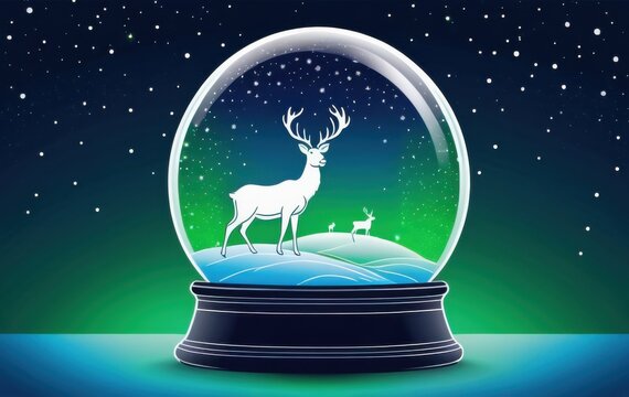 deer in snow globe winter scene starry night, concept of holiday retail, greeting cards, events, copyspace - Powered by Adobe