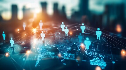 Global network connecting people worldwide for international business expansion and digital transformation, creating a vibrant, interconnected community