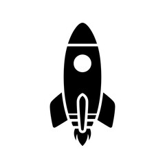 Filled black rocket ship icon representing space exploration
