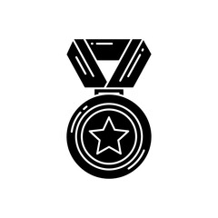 Filled black winner medal icon for achievement and recognition