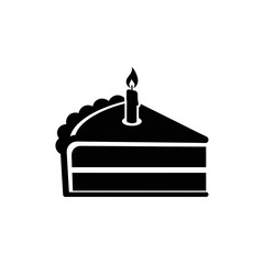 Filled black icon of a slice of cake with a candle