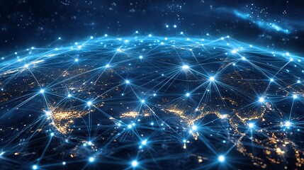 Stunning world network visualization for global business expansion and technology innovation, symbolizing connectivity and digital transformation in a modern age