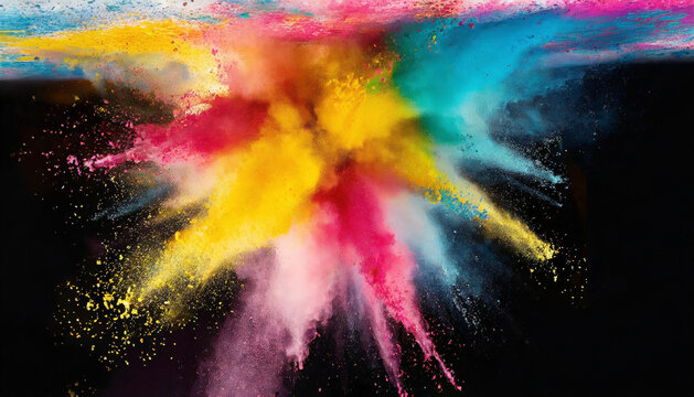 Multicolored powder explosion on black background