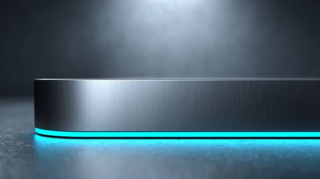 Futuristic Metallic Podium with Blue Neon Light - Powered by Adobe