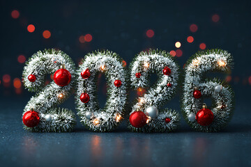 2026 Holiday Numbers in Realistic Evergreen Texture &ndash; Winter Celebration Art
