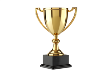 Gold Trophy Cup with Black Base Isolated on White – Championship Winner Award 3D Render