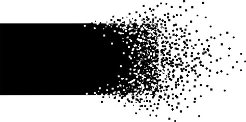 Black rectangular shape dissolving into scattered pixels 