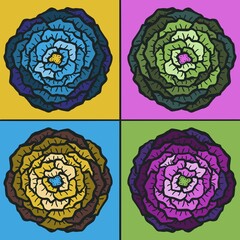 set of colorful floral design elements doodle illustration