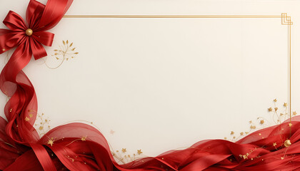 Elegant red ribbon border frame with gold accents on a cream background perfect for invitations or announcements