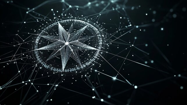 Stunning digital compass rose with glowing connections, perfect for tech, navigation, or innovative business concepts with a modern, elegant look - Powered by Adobe
