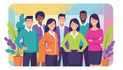 Diverse team of smiling professionals Corporate colleagues partnership and teamwork concept illustration