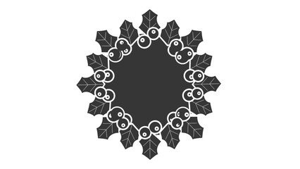 A circular decorative border design featuring holly leaves and berries, rendered in a monochrome silhouette style.