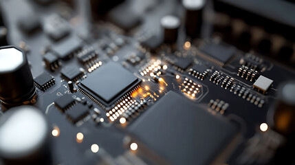 Detailed view of a sophisticated circuit board, showcasing its intricate components and the conductive pathways. A testament to modern engineering and the world of technology.