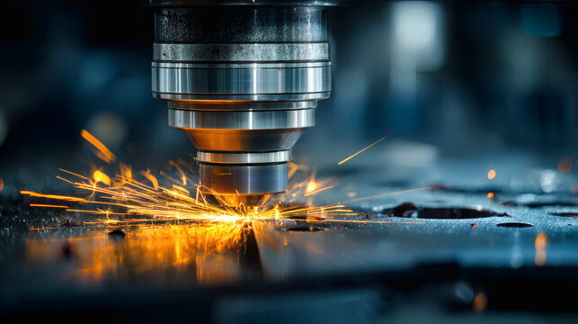 High-precision machining process with sparks flying