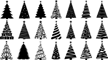 Fototapeta premium Set of Stylized Christmas Tree Icons and Silhouettes 