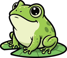 Cute cartoon frog sitting on a lily pad with big eyes