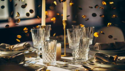 Elegant table setting with gold accents celebrating a special occasion