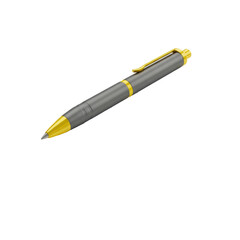 Naklejka premium A matte charcoal gray pen with yellow accents resting on a stack of white notepad paper on a transparent background. Concept of modern documentation and efficiency