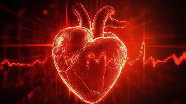 Vibrant red heart with dynamic heartbeat rhythm for powerful medical visualizations, health campaigns, and vital wellness promotions now
