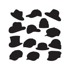 Hats & Caps Silhouettes Collection, Hat & Cap Silhouette, Fashion Accessory Vector, Headwear Illustration